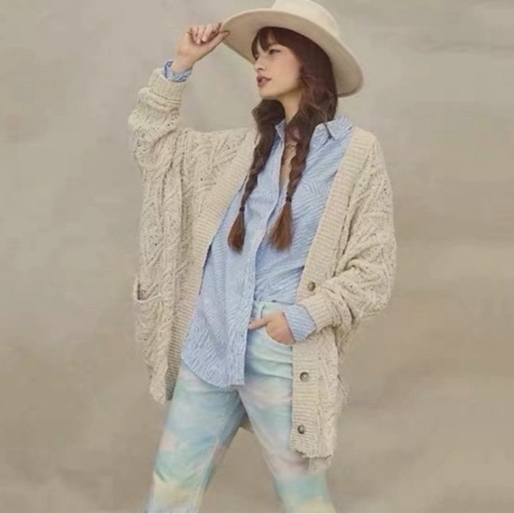 Free People Montana Cream Cable Cardigan Cream size S